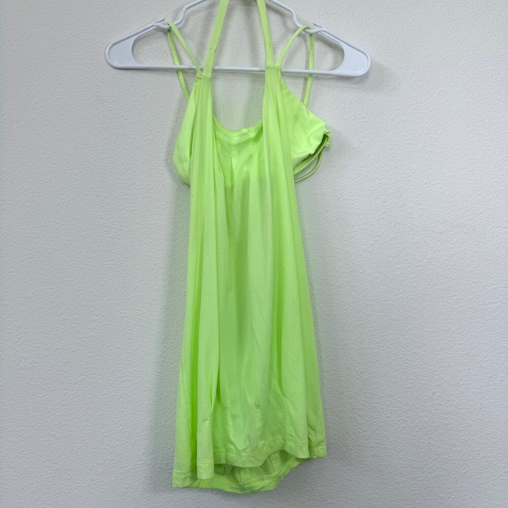 Lululemon Neon Green Strappy Back Athletic Tank Top Built In Bra Size 6 Running‎